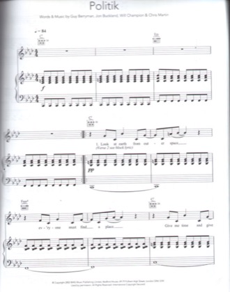 Thumbnail of first page of Politik piano sheet music PDF by Coldplay.