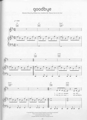 Thumbnail of first page of Goodbye piano sheet music PDF by Corrs.