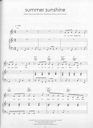 Thumbnail of first page of Summer Sunshine piano sheet music PDF by Corrs.