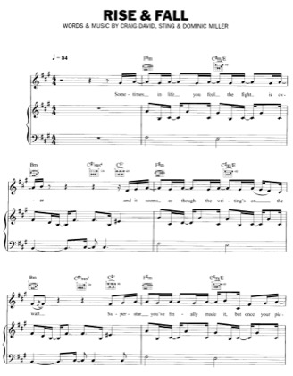 Thumbnail of first page of Rise and Fall (ft. Sting) piano sheet music PDF by Craig David.