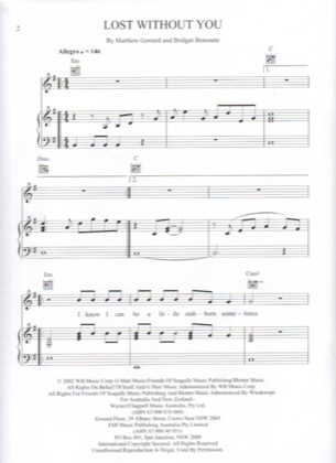 Thumbnail of first page of Lost Without You piano sheet music PDF by Delta Goodrem.