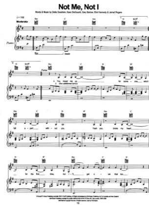 Thumbnail of first page of Not Me, Not I piano sheet music PDF by Delta Goodrem.