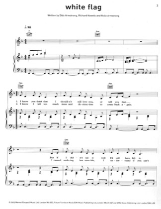 Thumbnail of first page of White Flag (2) piano sheet music PDF by Dido.