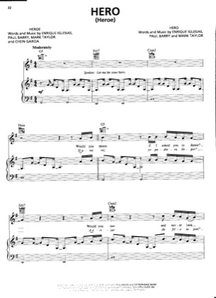 Thumbnail of first page of Hero piano sheet music PDF by Enrique Iglesias.