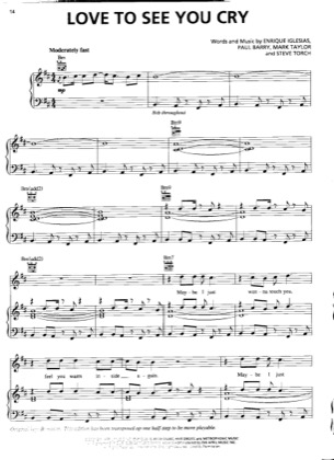 Thumbnail of first page of Love To See You Cry piano sheet music PDF by Enrique Iglesias.