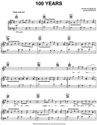 Thumbnail of first page of 100 Years piano sheet music PDF by Five For Fighting.