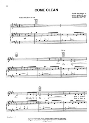 Thumbnail of first page of Come Clean piano sheet music PDF by Hilary Duff.