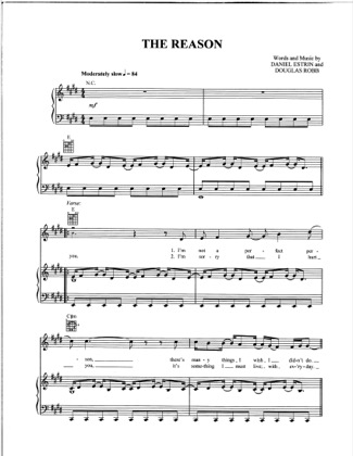 Thumbnail of first page of The Reason piano sheet music PDF by Hoobastank.