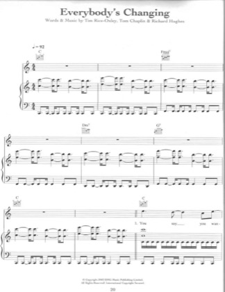 Thumbnail of first page of Everybody's Changing piano sheet music PDF by Keane.