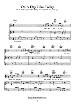 Thumbnail of first page of On A Day Like Today piano sheet music PDF by Keane.