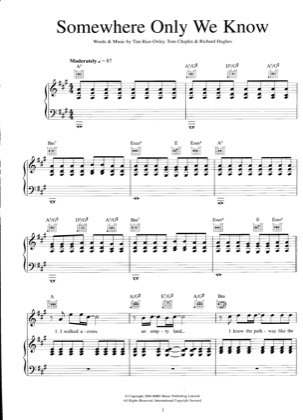 Thumbnail of first page of Somewhere Only We Know piano sheet music PDF by Keane.