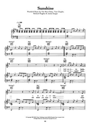 Thumbnail of first page of Sunshine piano sheet music PDF by Keane.