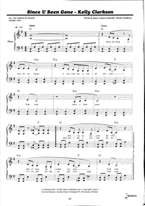 Thumbnail of first page of Since You've Been Gone piano sheet music PDF by Kelly Clarkson.