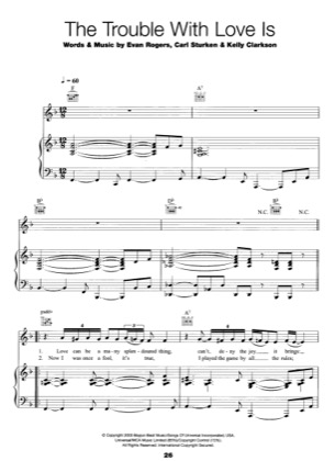 Thumbnail of first page of The Trouble With love Is piano sheet music PDF by Kelly Clarkson.