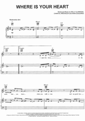 Thumbnail of first page of Where Is Your Heart piano sheet music PDF by Kelly Clarkson.
