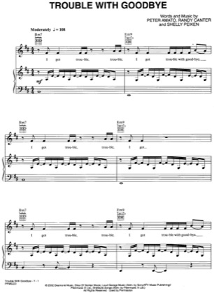 Thumbnail of first page of Trouble With Goodbye piano sheet music PDF by LeAnn Rimes.