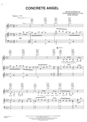Thumbnail of first page of Concrete Angel piano sheet music PDF by Martina McBride.