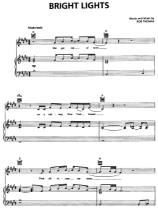 Thumbnail of first page of Bright Lights piano sheet music PDF by Matchbox 20.