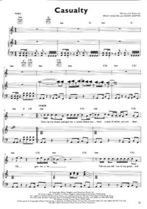 Thumbnail of first page of Causality piano sheet music PDF by Missy Higgins.