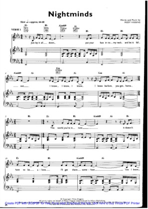 Thumbnail of first page of Nightminds piano sheet music PDF by Missy Higgins.