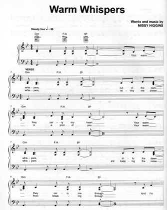 Thumbnail of first page of Warm Whispers piano sheet music PDF by Missy Higgins.