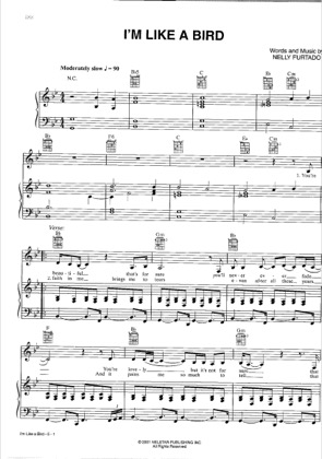 Thumbnail of first page of I'm Like A Bird piano sheet music PDF by Nelly Furtado.