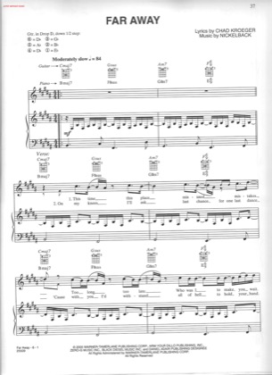 Thumbnail of first page of Far Away piano sheet music PDF by Nickelback.