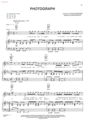 Thumbnail of first page of Photograph piano sheet music PDF by Nickelback.
