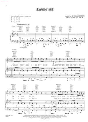 Thumbnail of first page of Savin Me piano sheet music PDF by Nickelback.