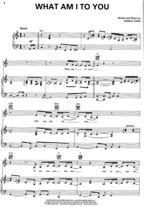 Thumbnail of first page of What Am I To You piano sheet music PDF by Norah Jones.
