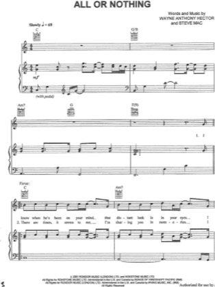 Thumbnail of first page of All Or Nothing piano sheet music PDF by O-Town.