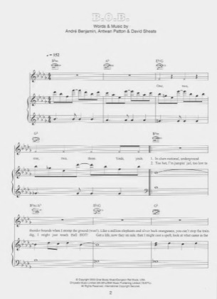 Thumbnail of first page of B.O.B. piano sheet music PDF by Outkast.