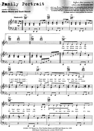 Thumbnail of first page of Family Portrait piano sheet music PDF by Pink.