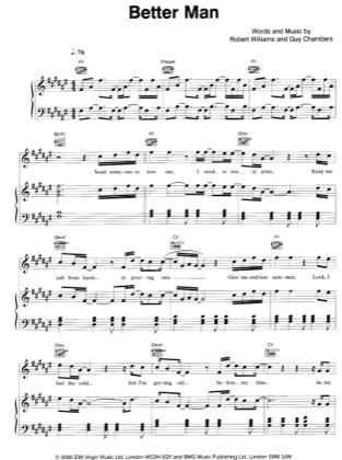 Thumbnail of first page of Better Man(2) piano sheet music PDF by Robbie Williams.