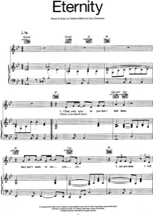 Thumbnail of first page of Eternity piano sheet music PDF by Robbie Williams.