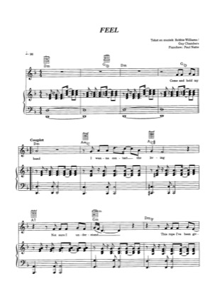 Thumbnail of first page of Feel piano sheet music PDF by Robbie Williams.