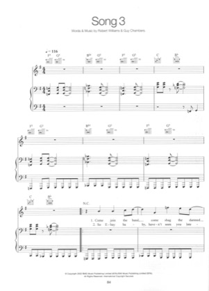 Thumbnail of first page of Song 3 piano sheet music PDF by Robbie Williams.