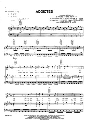 Thumbnail of first page of Addicted piano sheet music PDF by Simple Plan.