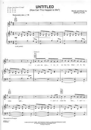 Thumbnail of first page of Untitled piano sheet music PDF by Simple Plan.
