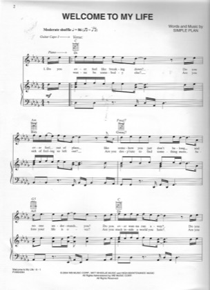 Thumbnail of first page of Welcome To My Life piano sheet music PDF by Simple Plan.