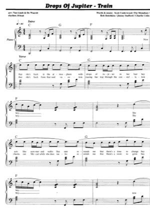 Thumbnail of first page of Drops of Jupiter (3) piano sheet music PDF by Train.