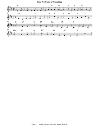 Thumbnail of first page of Here We Come a Wassailing piano sheet music PDF by Christmas.