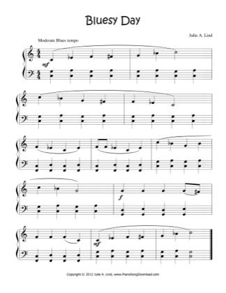 Thumbnail of first page of Bluesy Day piano sheet music PDF by Kids (Lvl 3).