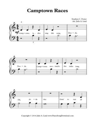 Thumbnail of first page of Camptown Races piano sheet music PDF by Kids (Lvl 1).