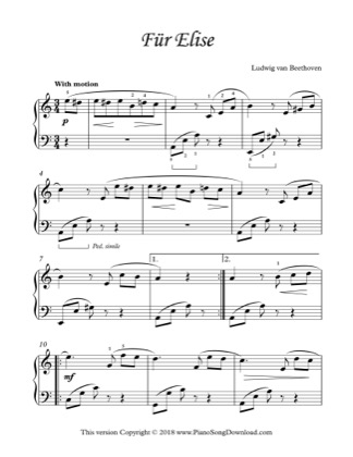 Thumbnail of first page of Fur Elise (arr. Julie Lind) piano sheet music PDF by Beethoven.