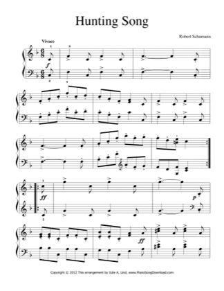 Thumbnail of first page of Hunting Song piano sheet music PDF by Kids (Lvl 3).