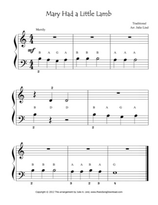 Mary Had A Little Lamb - Traditional Free Piano Sheet Music PDF