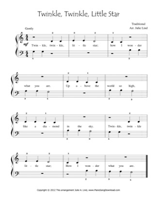 Thumbnail of first page of Twinkle Twinkle, Little Star (Lvl 1) piano sheet music PDF by Nursery Rhyme.
