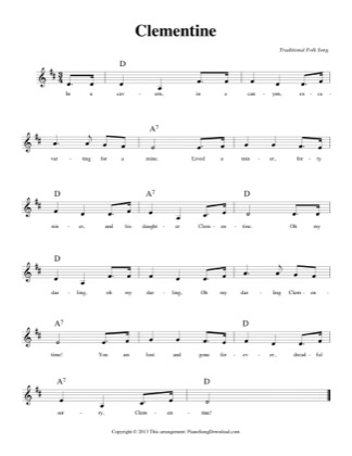 Thumbnail of first page of Clementine (Lvl 1) piano sheet music PDF by Traditional.