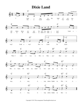 Thumbnail of first page of Dixie Land piano sheet music PDF by Traditional.
